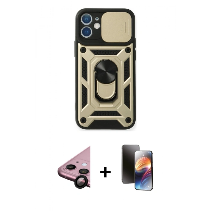 MARSİLYAN™- iPhone 11 Kılıf Ahenk Klasik - Siyah 3D Antistatik Mat Seramik Nano Ekran Koruyucu + Raze Metal Kamera Lens - SH