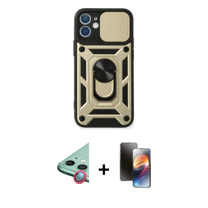MARSİLYAN™- iPhone 11 Kılıf Ahenk Klasik - Siyah 3D Antistatik Mat Seramik Nano Ekran Koruyucu + Raze Metal Kamera Lens - KI