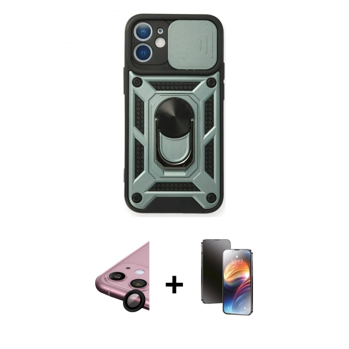 MARSİLYAN™- iPhone 11 Kılıf Ahenk Klasik - Siyah 3D Antistatik Mat Seramik Nano Ekran Koruyucu + Siyah Raze Metal Kamera Lens
