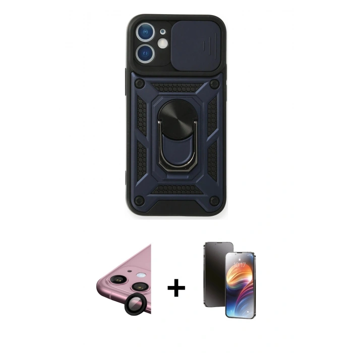 MARSİLYAN™- iPhone 11 Kılıf Ahenk Klasik - Siyah 3D Antistatik Mat Seramik Nano Ekran Koruyucu + Siyah Raze Metal Kamera Lens