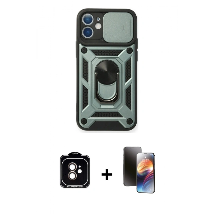 MARSİLYAN™- iPhone 11 Kılıf Ahenk Klasik - Siyah 3D Antistatik Mat Seramik Nano Ekran Koruyucu + Turuncu PVD Metal Kamera Lens