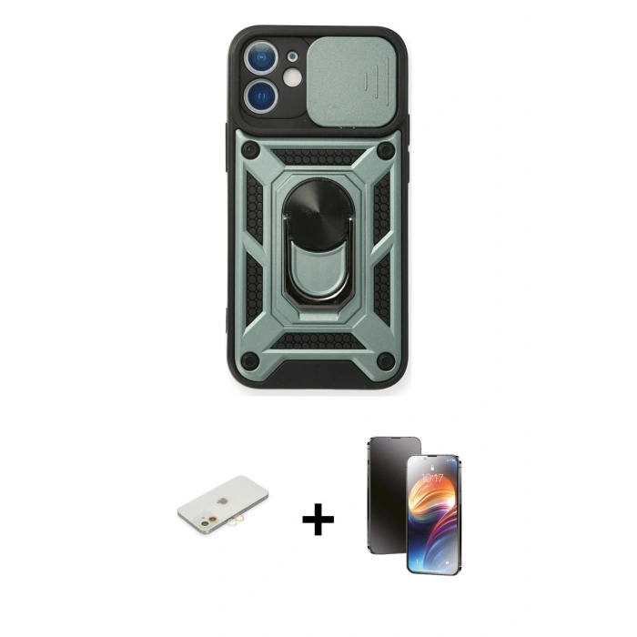 MARSİLYAN™- iPhone 11 Kılıf Ahenk Klasik - Siyah 3D Antistatik Mat Seramik Nano Ekran Koruyucu + Renkli Kamera Lens Koruma Cam - TU