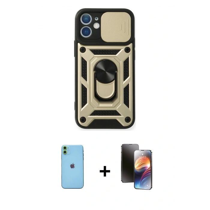 MARSİLYAN™- iPhone 11 Kılıf Ahenk Klasik - Siyah 3D Antistatik Mat Seramik Nano Ekran Koruyucu + Neon Fosforlu Kamera Lens - YL