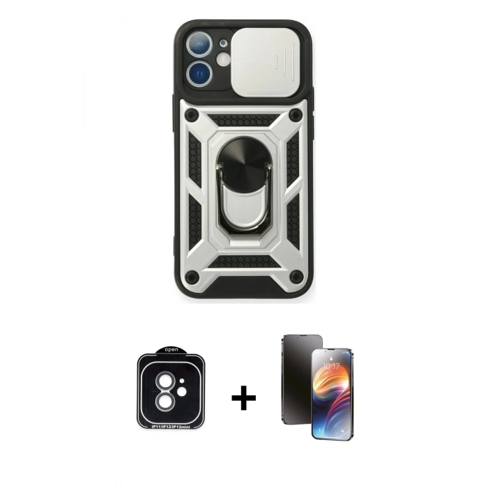 MARSİLYAN™- iPhone 11 Kılıf Ahenk Klasik - Siyah 3D Antistatik Mat Seramik Nano Ekran Koruyucu + PVD Metal Kamera Lens - YL