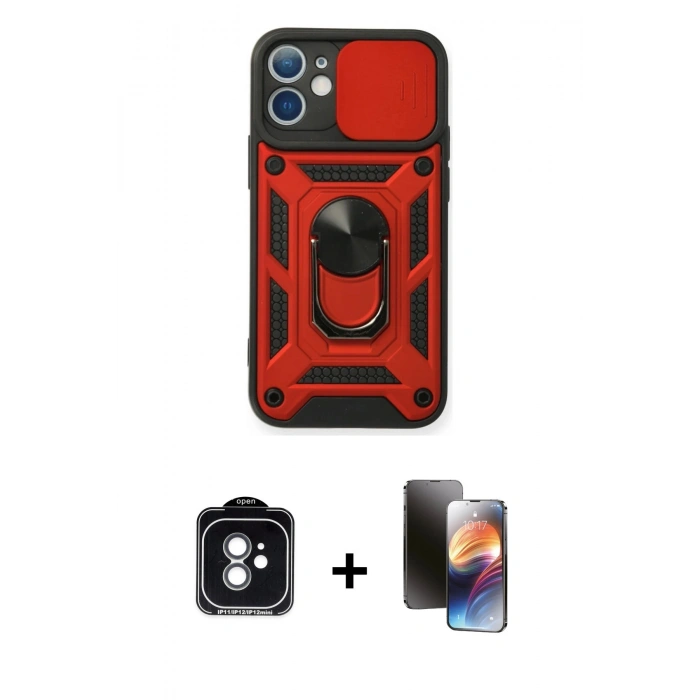 MARSİLYAN™- iPhone 11 Kılıf Ahenk Klasik - Siyah 3D Antistatik Mat Seramik Nano Ekran Koruyucu + PVD Metal Kamera Lens - YL