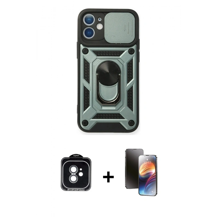 MARSİLYAN™- iPhone 11 Kılıf Ahenk Klasik - Siyah 3D Antistatik Mat Seramik Nano Ekran Koruyucu + PVD Metal Kamera Lens - YL