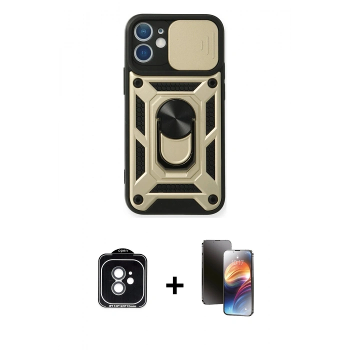 MARSİLYAN™- iPhone 11 Kılıf Ahenk Klasik - Siyah 3D Antistatik Mat Seramik Nano Ekran Koruyucu + PVD Metal Kamera Lens - YL