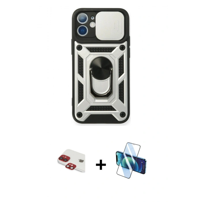 MARSİLYAN™- iPhone 11 Kılıf Ahenk Klasik - Siyah 3D Antistatik Seramik Nano Ekran Koruyucu + Pers Alüminyum Kamera Lens - KI