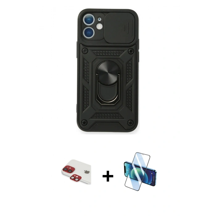 MARSİLYAN™- iPhone 11 Kılıf Ahenk Klasik - Siyah 3D Antistatik Seramik Nano Ekran Koruyucu + Pers Alüminyum Kamera Lens - KI