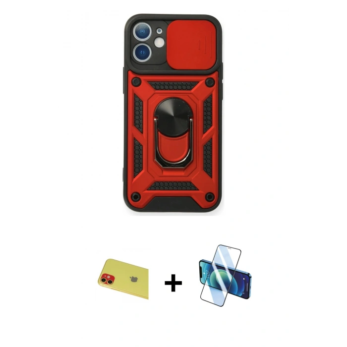 MARSİLYAN™- iPhone 11 Kılıf Ahenk Klasik - Siyah 3D Antistatik Seramik Nano Ekran Koruyucu + Rainbow Kamera Lens Koruma Cam - KI