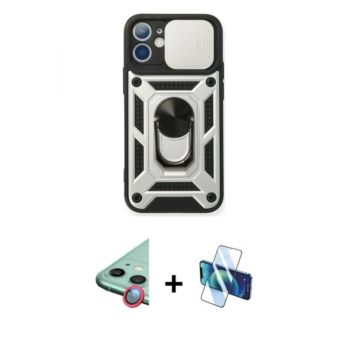 MARSİLYAN™- iPhone 11 Kılıf Ahenk Klasik - Siyah 3D Antistatik Seramik Nano Ekran Koruyucu + Raze Metal Kamera Lens - KI