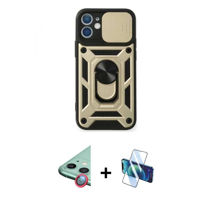 MARSİLYAN™- iPhone 11 Kılıf Ahenk Klasik - Siyah 3D Antistatik Seramik Nano Ekran Koruyucu + Raze Metal Kamera Lens - KI