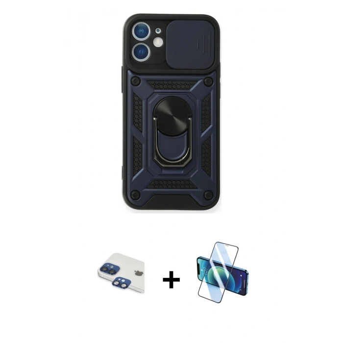 MARSİLYAN™- iPhone 11 Kılıf Ahenk Klasik - Siyah 3D Antistatik Seramik Nano Ekran Koruyucu + Pers Alüminyum Kamera Lens - LT