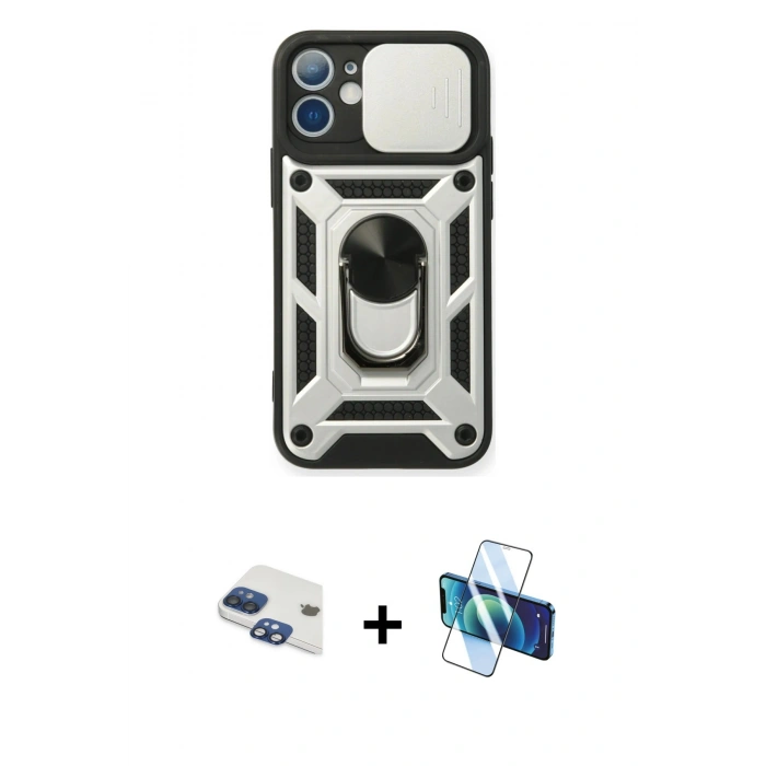 MARSİLYAN™- iPhone 11 Kılıf Ahenk Klasik - Siyah 3D Antistatik Seramik Nano Ekran Koruyucu + Pers Alüminyum Kamera Lens - LT