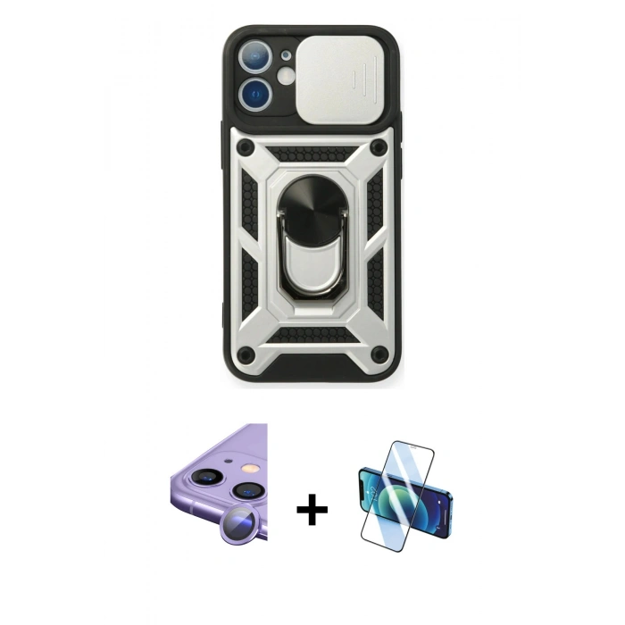MARSİLYAN™- iPhone 11 Kılıf Ahenk Klasik - Siyah 3D Antistatik Seramik Nano Ekran Koruyucu + Raze Metal Kamera Lens - MR