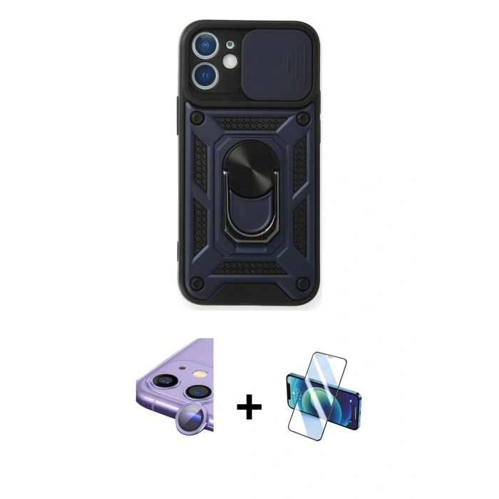 MARSİLYAN™- iPhone 11 Kılıf Ahenk Klasik - Siyah 3D Antistatik Seramik Nano Ekran Koruyucu + Raze Metal Kamera Lens - MR