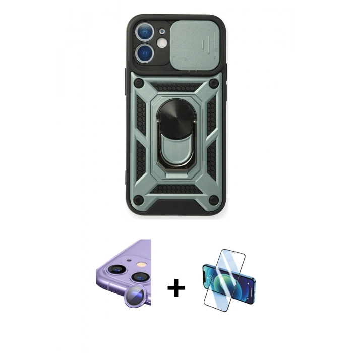 MARSİLYAN™- iPhone 11 Kılıf Ahenk Klasik - Siyah 3D Antistatik Seramik Nano Ekran Koruyucu + Raze Metal Kamera Lens - MR
