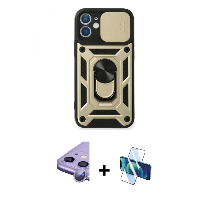 MARSİLYAN™- iPhone 11 Kılıf Ahenk Klasik - Siyah 3D Antistatik Seramik Nano Ekran Koruyucu + Raze Metal Kamera Lens - MR