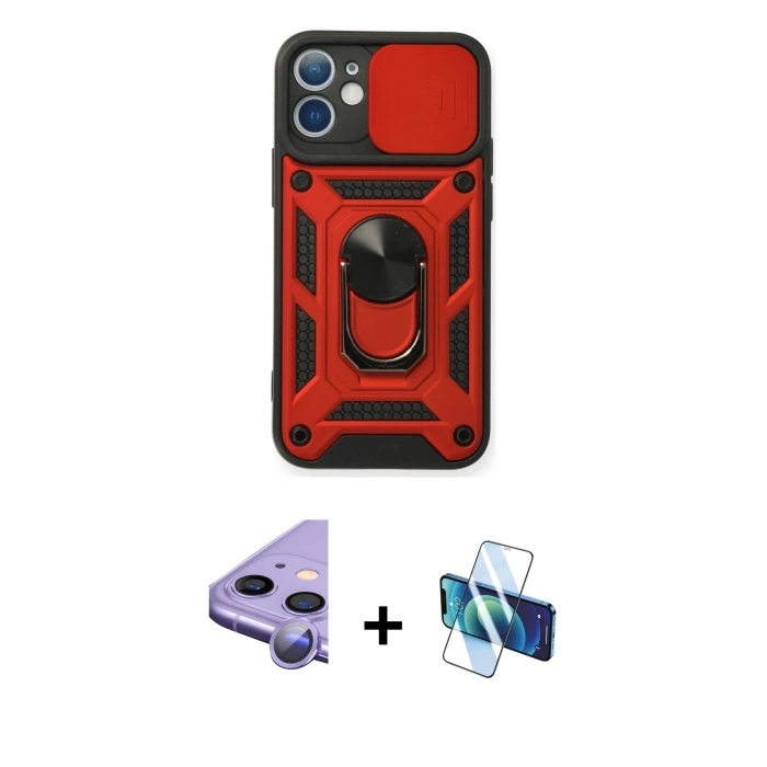 MARSİLYAN™- iPhone 11 Kılıf Ahenk Klasik - Siyah 3D Antistatik Seramik Nano Ekran Koruyucu + Raze Metal Kamera Lens - MR