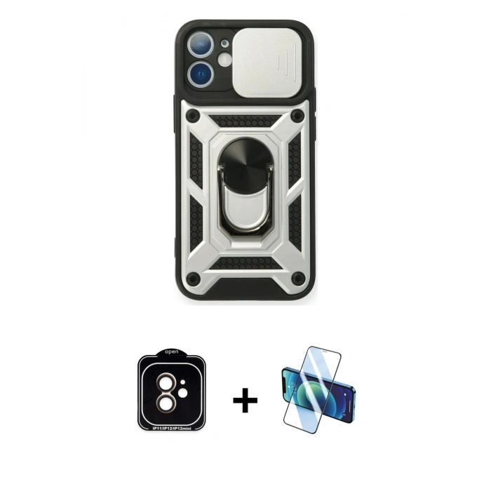 MARSİLYAN™- iPhone 11 Kılıf Ahenk Klasik - Siyah 3D Antistatik Seramik Nano Ekran Koruyucu + PVD Metal Kamera Lens - TU