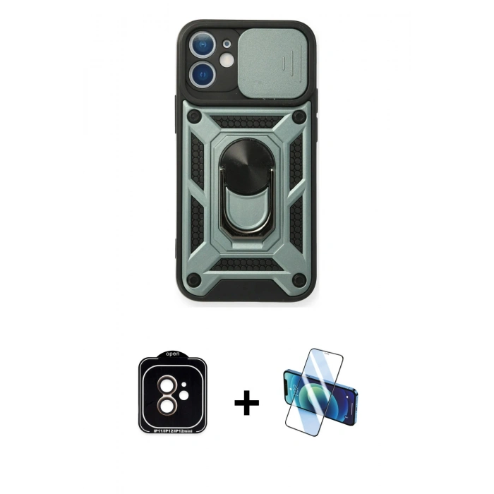 MARSİLYAN™- iPhone 11 Kılıf Ahenk Klasik - Siyah 3D Antistatik Seramik Nano Ekran Koruyucu + PVD Metal Kamera Lens - TU