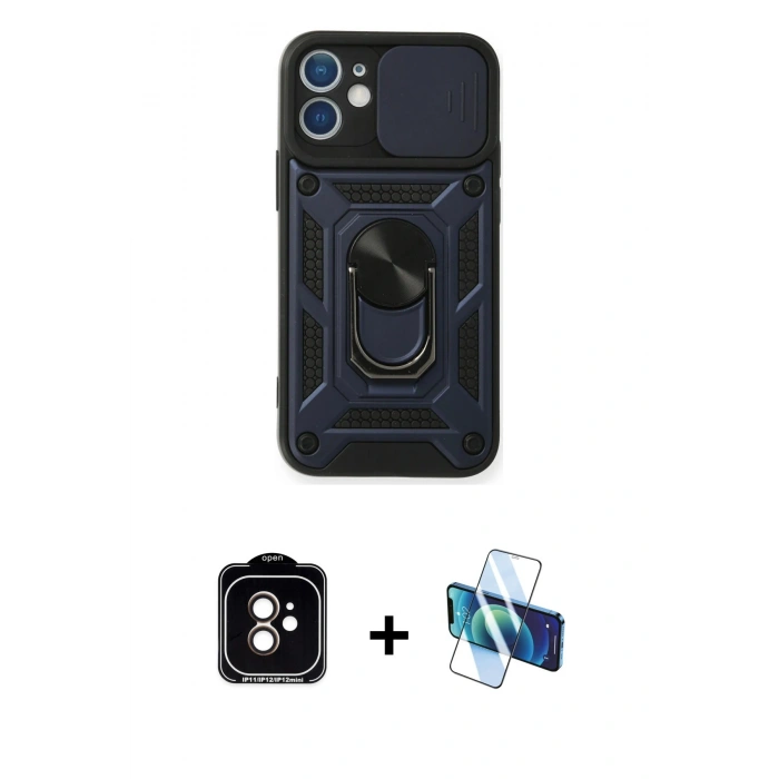 MARSİLYAN™- iPhone 11 Kılıf Ahenk Klasik - Siyah 3D Antistatik Seramik Nano Ekran Koruyucu + PVD Metal Kamera Lens - TU