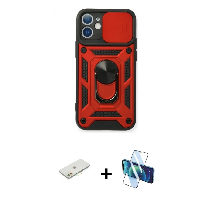 MARSİLYAN™- iPhone 11 Kılıf Ahenk Klasik - Siyah 3D Antistatik Seramik Nano Ekran Koruyucu + Renkli Kamera Lens Koruma Cam - TU