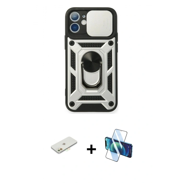MARSİLYAN™- iPhone 11 Kılıf Ahenk Klasik - Siyah 3D Antistatik Seramik Nano Ekran Koruyucu + Renkli Kamera Lens Koruma Cam - TU