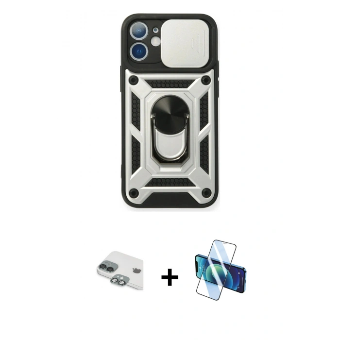 MARSİLYAN™- iPhone 11 Kılıf Ahenk Klasik - Siyah 3D Antistatik Seramik Nano Ekran Koruyucu + Pers Alüminyum Kamera Lens - YL
