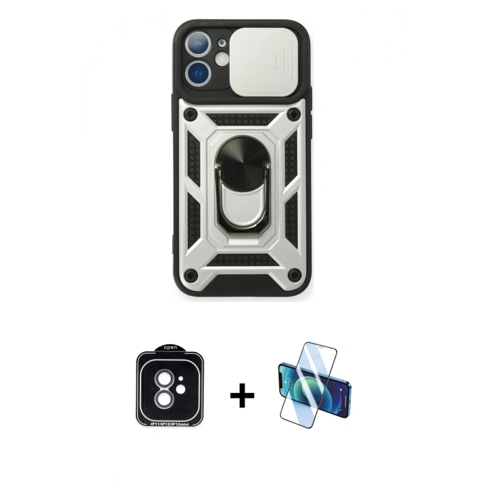 MARSİLYAN™- iPhone 11 Kılıf Ahenk Klasik - Siyah 3D Antistatik Seramik Nano Ekran Koruyucu + PVD Metal Kamera Lens - YL
