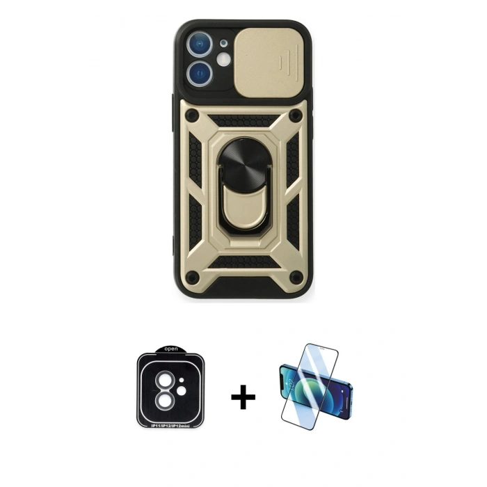 MARSİLYAN™- iPhone 11 Kılıf Ahenk Klasik - Siyah 3D Antistatik Seramik Nano Ekran Koruyucu + PVD Metal Kamera Lens - YL