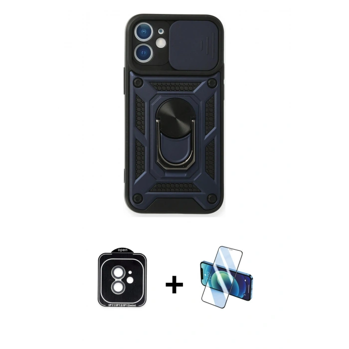MARSİLYAN™- iPhone 11 Kılıf Ahenk Klasik - Siyah 3D Antistatik Seramik Nano Ekran Koruyucu + PVD Metal Kamera Lens - YL