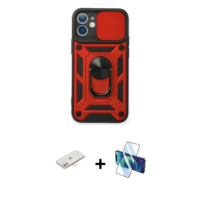 MARSİLYAN™- iPhone 11 Kılıf Ahenk Klasik - Siyah 3D Antistatik Seramik Nano Ekran Koruyucu + Renkli Kamera Lens Koruma Cam - YL