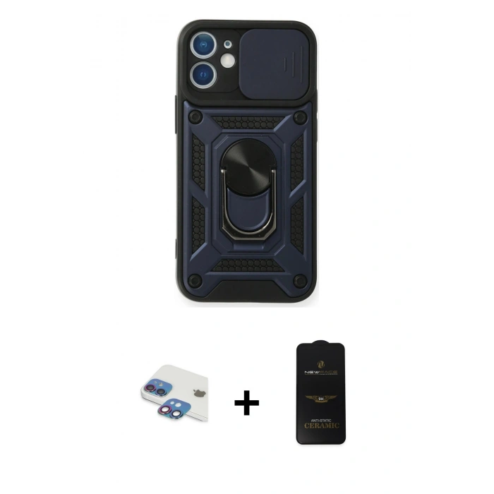 MARSİLYAN™- iPhone 11 Kılıf Ahenk Klasik - Siyah 6D Antistatik Mat Seramik Hayalet Nano Ekran Koruyucu + Pers Alüminyum Kamera Lens - GI