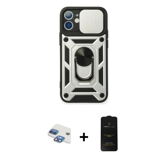 MARSİLYAN™- iPhone 11 Kılıf Ahenk Klasik - Siyah 6D Antistatik Mat Seramik Hayalet Nano Ekran Koruyucu + Pers Alüminyum Kamera Lens - GI