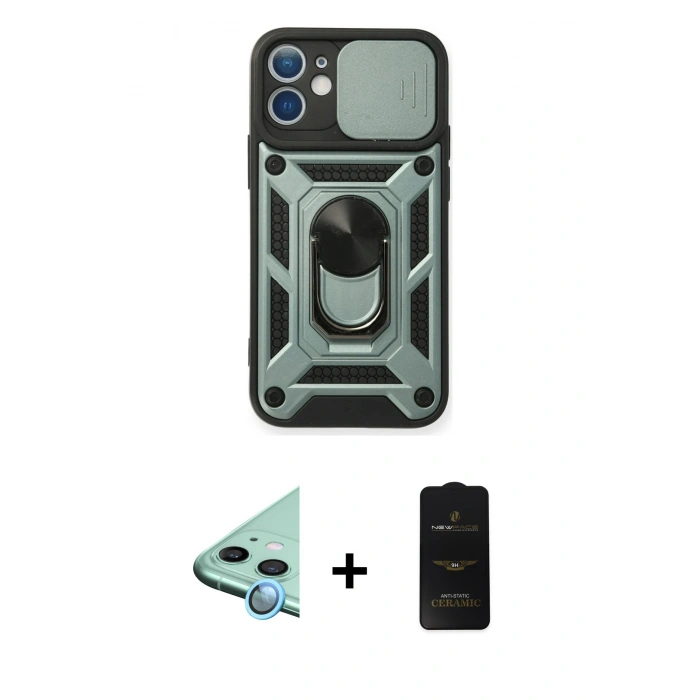 MARSİLYAN™- iPhone 11 Kılıf Ahenk Klasik - Siyah 6D Antistatik Mat Seramik Hayalet Nano Ekran Koruyucu + Raze Metal Kamera Lens - MI