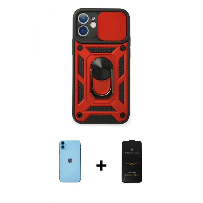 MARSİLYAN™- iPhone 11 Kılıf Ahenk Klasik - Siyah 6D Antistatik Mat Seramik Hayalet Nano Ekran Koruyucu + Neon Fosforlu Kamera Lens - MI