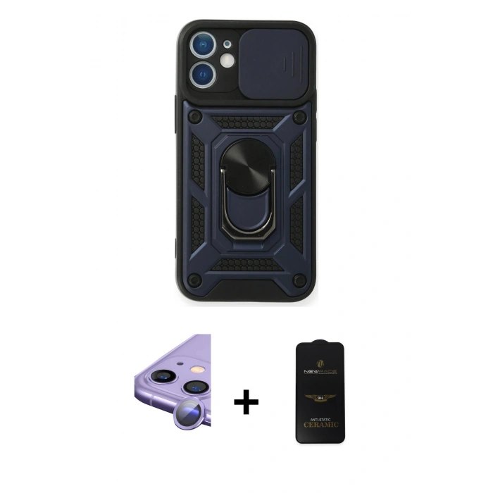 MARSİLYAN™- iPhone 11 Kılıf Ahenk Klasik - Siyah 6D Antistatik Mat Seramik Hayalet Nano Ekran Koruyucu + Raze Metal Kamera Lens - MR