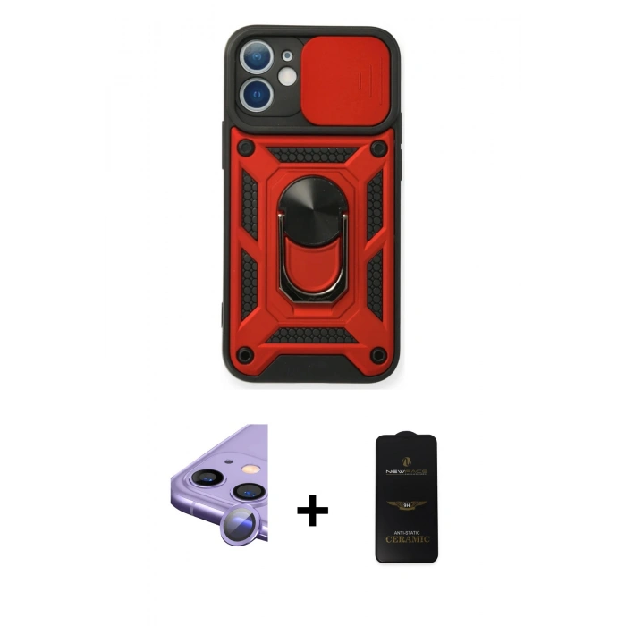 MARSİLYAN™- iPhone 11 Kılıf Ahenk Klasik - Siyah 6D Antistatik Mat Seramik Hayalet Nano Ekran Koruyucu + Raze Metal Kamera Lens - MR