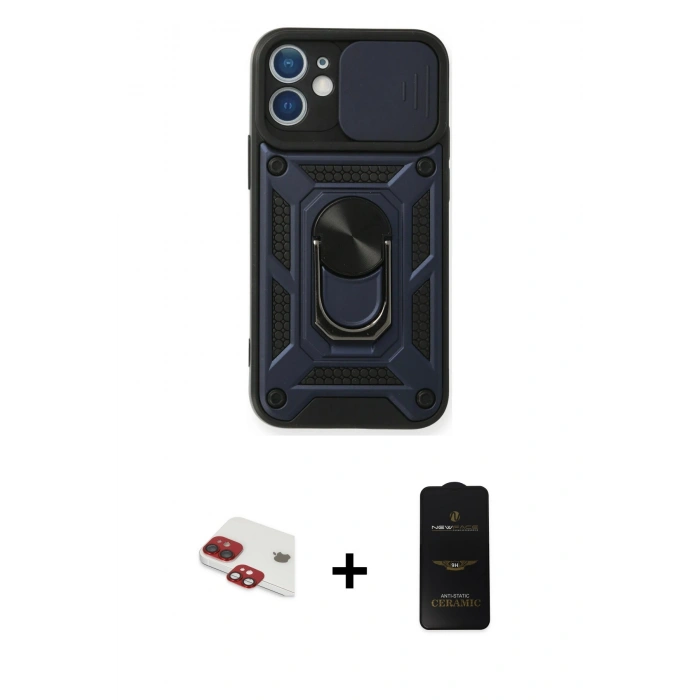 MARSİLYAN™- iPhone 11 Kılıf Ahenk Klasik - Siyah 6D Antistatik Mat Seramik Hayalet Nano Ekran Koruyucu + Pers Alüminyum Kamera Lens - KI