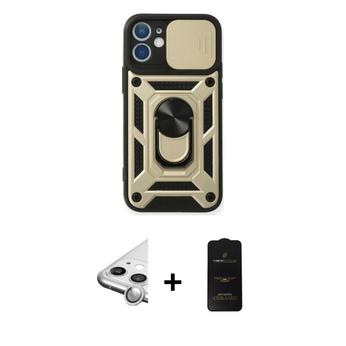MARSİLYAN™- iPhone 11 Kılıf Ahenk Klasik - Siyah 6D Antistatik Mat Seramik Hayalet Nano Ekran Koruyucu + Raze Metal Kamera Lens - GS