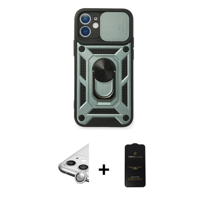 MARSİLYAN™- iPhone 11 Kılıf Ahenk Klasik - Siyah 6D Antistatik Mat Seramik Hayalet Nano Ekran Koruyucu + Raze Metal Kamera Lens - GS