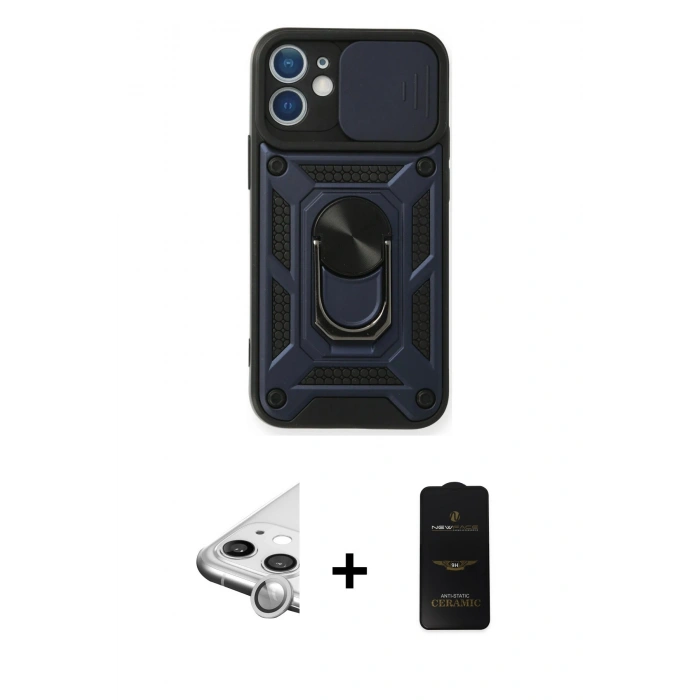 MARSİLYAN™- iPhone 11 Kılıf Ahenk Klasik - Siyah 6D Antistatik Mat Seramik Hayalet Nano Ekran Koruyucu + Raze Metal Kamera Lens - GS
