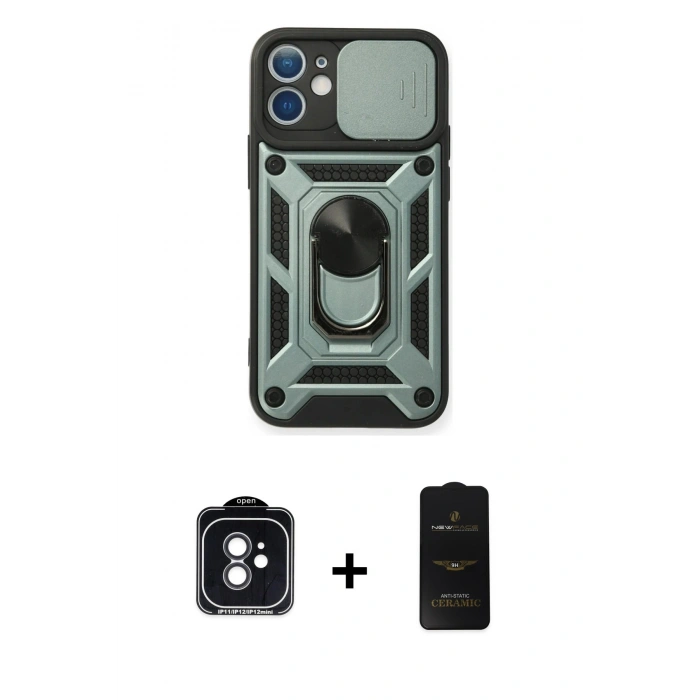 MARSİLYAN™- iPhone 11 Kılıf Ahenk Klasik - Siyah 6D Antistatik Mat Seramik Hayalet Nano Ekran Koruyucu + PVD Metal Kamera Lens - SH