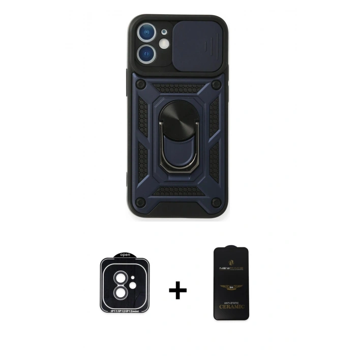 MARSİLYAN™- iPhone 11 Kılıf Ahenk Klasik - Siyah 6D Antistatik Mat Seramik Hayalet Nano Ekran Koruyucu + PVD Metal Kamera Lens - SH