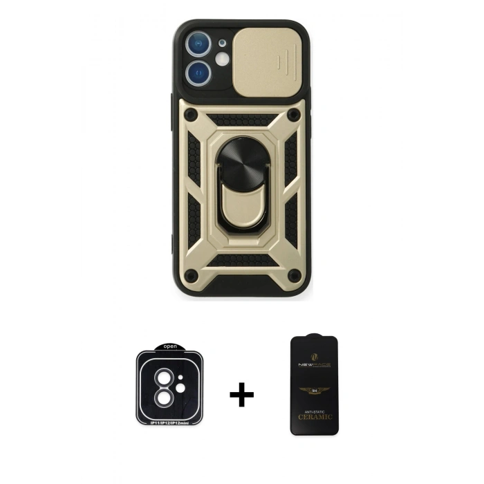 MARSİLYAN™- iPhone 11 Kılıf Ahenk Klasik - Siyah 6D Antistatik Mat Seramik Hayalet Nano Ekran Koruyucu + PVD Metal Kamera Lens - SH