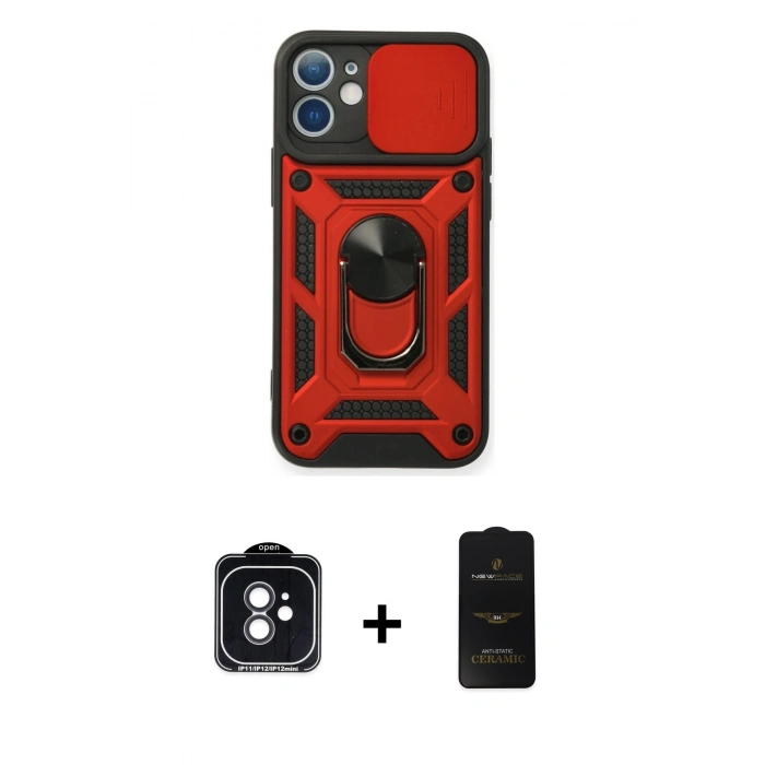 MARSİLYAN™- iPhone 11 Kılıf Ahenk Klasik - Siyah 6D Antistatik Mat Seramik Hayalet Nano Ekran Koruyucu + PVD Metal Kamera Lens - SH