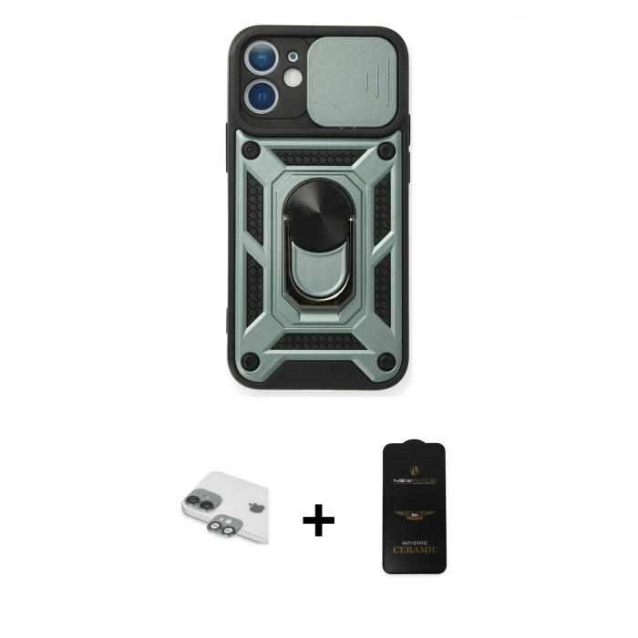 MARSİLYAN™- iPhone 11 Kılıf Ahenk Klasik - Siyah 6D Antistatik Mat Seramik Hayalet Nano Ekran Koruyucu + Pers Alüminyum Kamera Lens - YL