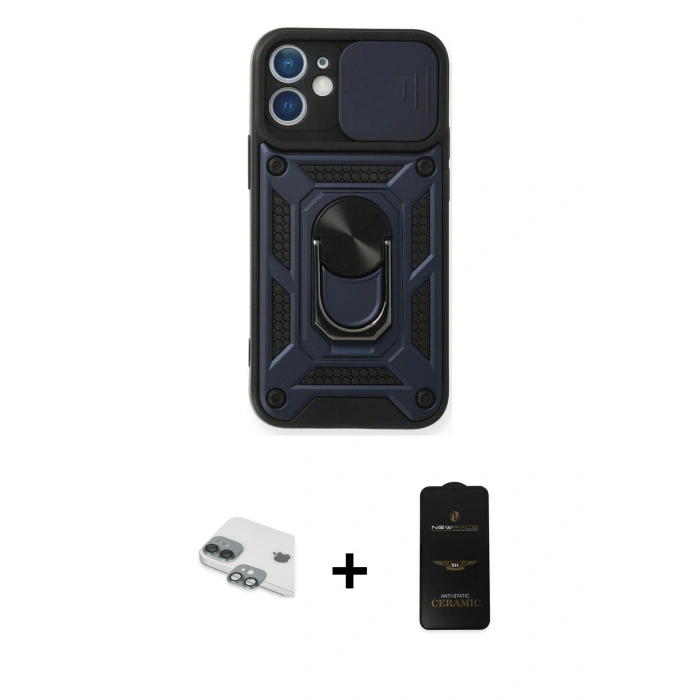 MARSİLYAN™- iPhone 11 Kılıf Ahenk Klasik - Siyah 6D Antistatik Mat Seramik Hayalet Nano Ekran Koruyucu + Pers Alüminyum Kamera Lens - YL