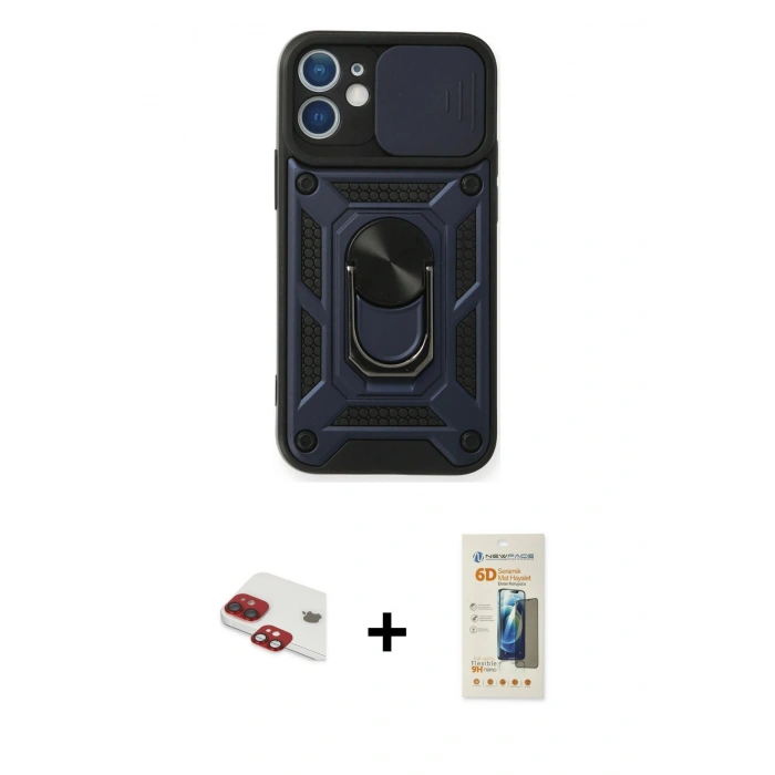 MARSİLYAN™- iPhone 11 Kılıf Ahenk Klasik - Siyah 6D Mat Seramik Hayalet Nano Ekran Koruyucu + Pers Alüminyum Kamera Lens - KI